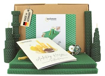 Wachsmann DIY Bienenwachs Kerzen Bastelset – Starterset für 10 Kerzen in vielen Farben – 100% reines Bienenwachs aus Deutschland, inkl. 10 Hanfdochte & bebilderter Anleitung