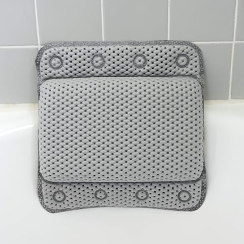 Taylor & Brown Bathtub Pillow, Luxury Relaxing White Soft Non Slip Cushioned Bath Pillow Waterproof Home Spa Headrest Cushion with 8 Slip Resistant Suction Cups (Grey)