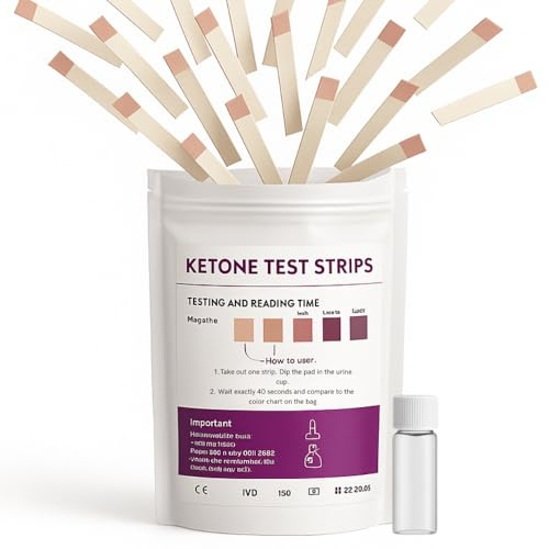 100 PCS Keto Teststreifen – 100 Ketose Testtreifen mit Farbskala (Ergebnis in 40 Sek.) + 5 ml Fläschchen – Ketone im Urin prüfen für Ketose, Keto & Low-Carb, Keto sticks, Ketose Sticks