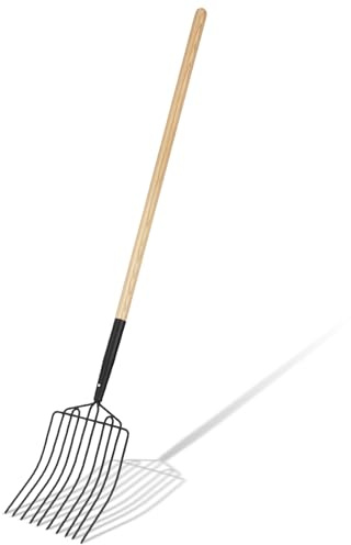 Lanties 65 inch Hay Fork with Long Handle 10 Tine Forged Steel Pitch Manure Fork Mulch Heavy Duty for Barn Stable Compost and Garden Use