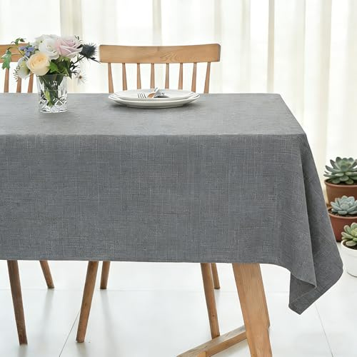 Faux Linen Table Cloth Rectangle, 90x140 cm Wipe Clean Tablecloth Water Resistant Table Cover for Kitchen Dining, Party, Banquet Indoor Outdoor, Grey