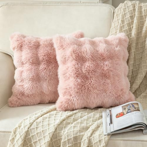 MEILIHEN 2er Set minimalistischer Stil kissenbezüge 45x45cm, Flauschige Plüsch-Akzentkissenbezüge für die Couch, weiche Kunstfellkissenbezüge（Rosa）