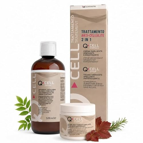 Q1, Q-Cell, Kit Anticellulite Crema Snellente 200 ml + Tisana Drenante 500 ml, Trattamento Snellente Corpo Completo per Cosce, Glutei, Braccia e Pancia, Azione Rassodante, Drenante e Tonificante