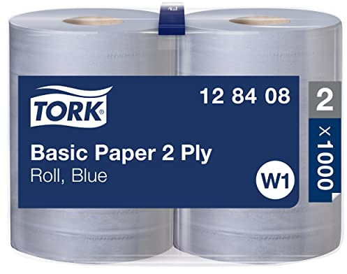 Tork 128408 Standard Papierwischtücher für W1 Bodenständer- und Wandhalter-System / Saugfähige, 2-lagige Putzrollen in Blau / Universal Qualität / 2 x 340 m