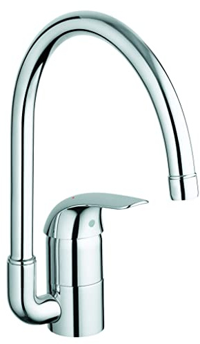 GROHE Euroeco Sink Mixer High Spout, Chrome, Brushed, Modern, Single-lever, Deck Mounted