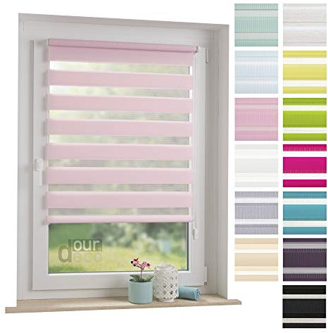 ourdeco® Doppel-Rollo, Duo-Rollo / 45 x 160 cm rosa/lichtdurchlässig, Blickdicht/Klemmen=Montage ohne Bohren=Smartfix=Klemmfix=Easy-to-fix