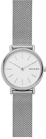 Skagen Signatur Uhr für Damen, Quarzwerk mit Edelstahl- oder Lederarmband, Silberton und Weiß, 30MM