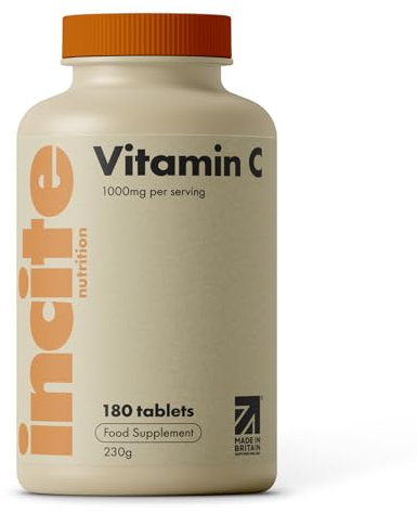 Vitamin C 1000mg | 180 Premium Tablets (6 Month’s Supply) | High Dose Quality Ascorbic Acid | Suitable for Vegetarian & Vegans| Made in The UK by Incite Nutrition®