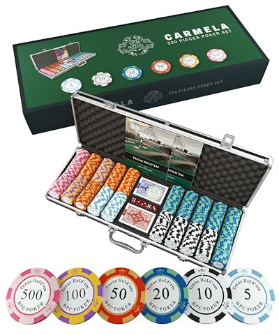 Bullets Playing Cards | Pokerkoffer „Carmela“ mit 500 Clay Pokerchips 14g | Pokerset mit Karten, Würfeln, Dealer Button & Pokerregeln