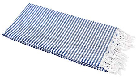 Carenesse Hamamtuch Streifen 90 x 180 cm blau 100% Baumwolle I Sehr leichtes Hamam Handtuch extrem kleines Packmaß I Extra dünnes Pestemal/Fouta saugfähig & schnelltrocknend I Sommerplaid