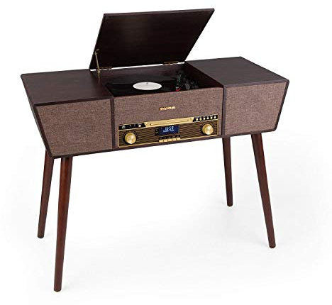 auna Belle Epoque 1912 Retro Record Player - Vinyl Player, Turntable, 3 Speeds: 33 1/3, 45 and 78 rpm, CD Player, DAB + / FM Radio, BT, USB Recording Function, 2 Speakers, Brown