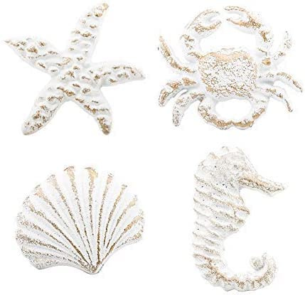 INCREWAY Schrankgriffe, 4 Stück, Retro, Ozean, Einlochgriff aus Gusseisen für Kommode, Schrank, Garderobe, Küche, Strandthema, Schublade, Muscheln, Seepferdchen