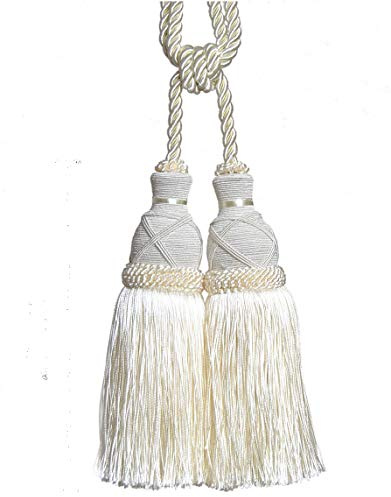 Mosel Avenue Art & Gobelin Studio (DE) Doppel Raffhalter mit Kordel 70 cm Quaste 20 cm Doppelquaste Farbe Cremeweiß Gardinenhalter Anhange