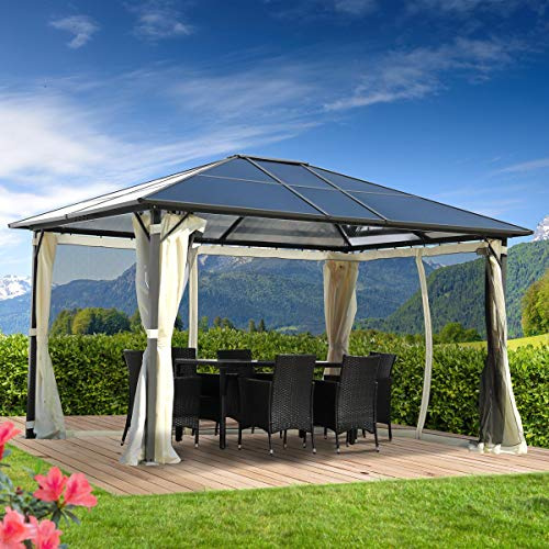 BRAST Alu Pavillon Premium | viele Modelle & Farben | Größen 3x3m 3x4m 3,6x4,8m | inkl. Moskitonetz | TÜV geprüft | wasserdicht | UV-Schutz | festes Dach | 3x4m Beige