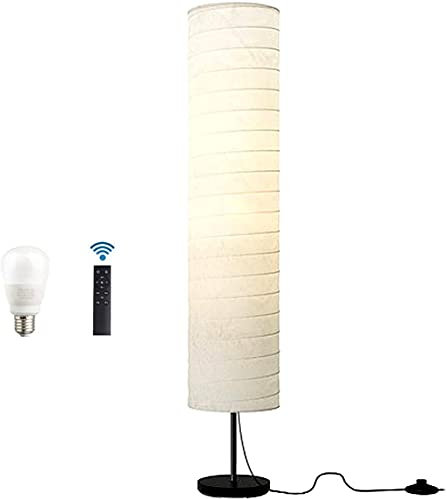 ACMHNC Papier Stehlampe LED Dimmbar, 12W Stehleuchte Wohnzimmer Mit Fernbedienung und Weiß Reispapier Lampenschirm, E27 Fassung, Max.40W, 123 Cm Retro Standleuchte Für Schlafzimmer,Büro