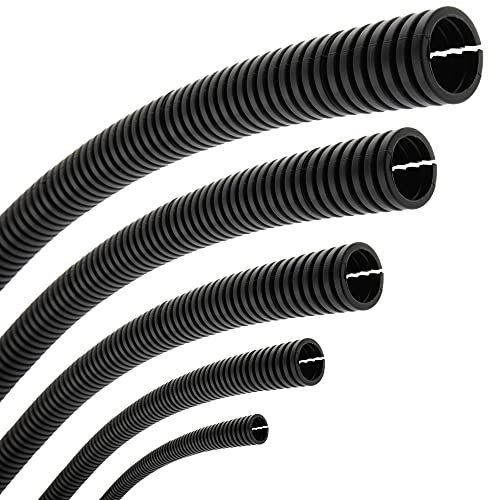 SeKi Tubo Corrugado Flexible, diámetro Interior de 10 mm, 5 Metros, Abierto, protección contra martas, Tubo vacío, protección para Cables, Negro, diámetro Interior de 10 mm