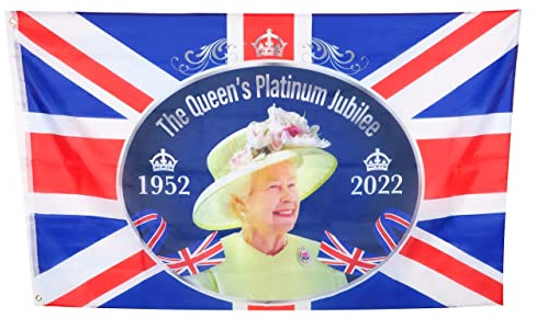 Toyland® 5 Fuß x 3 Fuß (150 cm x 91 cm) Queens Platinum Jubilee Union Jack-Flagge mit Ihrer Majestät der Königin – britische Dekorationen (FLAGGE)