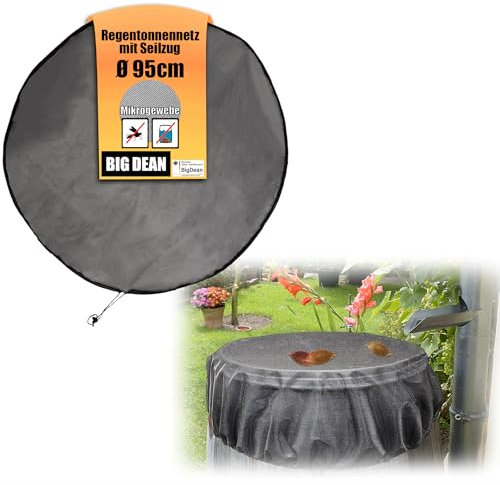 BigDean Netz für Regentonne rund 95 cm - Schutz vor Stechmücken, Laub & Verschmutzung - Regentonnen-Abdeckung mit Zugkordel - Regentonnenschutz Wassertonne