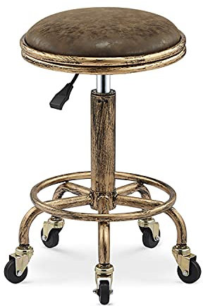 XZSBDXHH Vintage Industrial Drehbar 360° Drehhocker Rollhocker Arbeitshocker PU-Leder Hocker mit 5 Rollen Höhenverstellbar 19.7-25.2in Bürohocker Kosmetikhocker Praxishocker für Spa Salon (B)