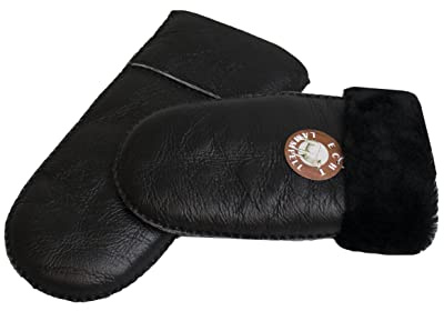 Reissner Lammfelle warme Merino Lammfell Fäustlinge Faust Handschuhe mit nappiertem Leder für Damen und Herren HDS-FAUST2-NAP in beige, braun und schwarz