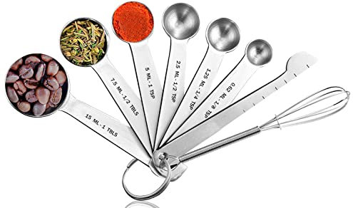 Edelstahl Messlöffel, Messlöffel 8-Teilige und Messlineal für Backmessen Trockenrationen und, Flüssigkeit öl Essig Spuelmaschinenfest, Gutes Küchenwerkzeug