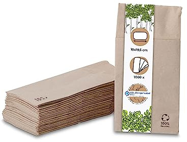 BIOZOYG r-Serviettes à couverts en papier 2 plis 10x19,5cm papier recyclé non blanchi I 40x40cm serviettes brunes pré-pliées en pochettes à couverts I pochettes à couverts I 1000 pces