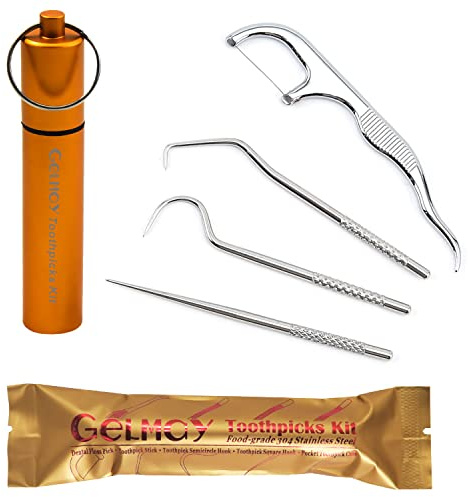 Toothpicks Pocket Set Reusable Dental Floss Picks Kit Stainless Steel Teeth Cleaning Tools Flossers for Adults Tooth Picker Oral Hygiene Travel (1 Set)
