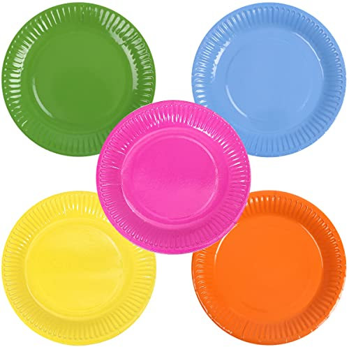 Fantasyon 30 PCS Colorful Party Paper Plates 6 Inch Classic Assorted Color Round Disposable Picnic Plates for Halloween Christmas Thanksgiving Birthday Party Supplies