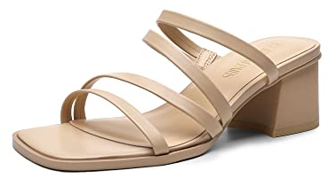 DREAM PAIRS Women's Strappy Heels Block Open Toe Low Heel Chunky Mules Sandals Dress Shoes SDHS2370W,Nude,8