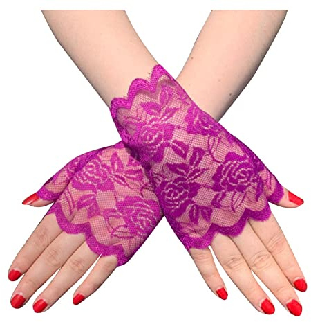SHTGOI 1 Paar Damen Spitzenhandschuhe Kurze Braut Fingerlose Blumenspitze Handschuhe Sonnenschutzhandschuhe Hochzeit Spitzen Handschuhe für Teeparty Beerdigung Hochzeitsfeier Kostümzubehör Lila