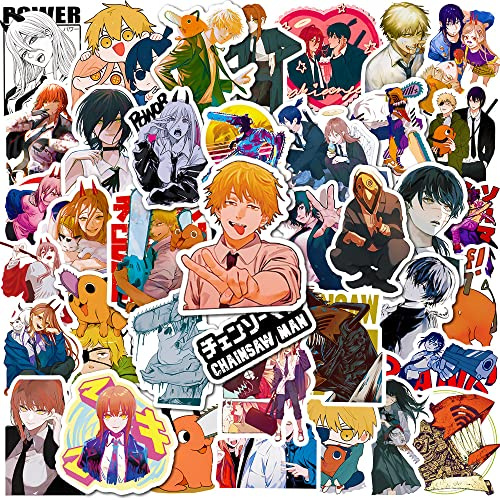 LYLSDSB Chainsaw Man Stickers Pack of 50 Waterproof Cute Anime Stickers for Laptop Skateboard Water Bottle Bicycle Motorcycle Luggage Computer Vinyl Cartoon Sticker for Children Adults