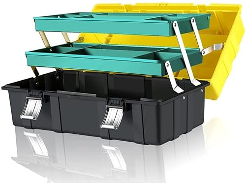 3-Schicht-Faltwerkzeugkasten Multifunktionaler Kunststoffkoffer Haushaltswartung Elektriker-Werkzeugkoffer Auto-Werkzeugkasten Werkzeugaufbewahrungsbox (Color : Yellow, Size : 17 Zoll) (Yellow 17 Zo