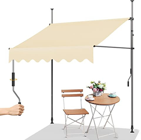 WOLWES Sonnenschutz Balkon, Manuell Klemmmarkise mit Kurbel, Wasserdicht Standmarkise, Markise für Terrasse, Balcony Kassettenmarkise (Color : Ivory, Size : 3.5m/138in)