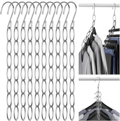 NiHome Clothing Chain Hanger 10-Pack, Metal Closet Organizer Space Saving Hangers with 7 Holes, College Dorm Room Essentials, Closet Organizers and Storage for Home, Office & Travel, Wrinkle-Reducing