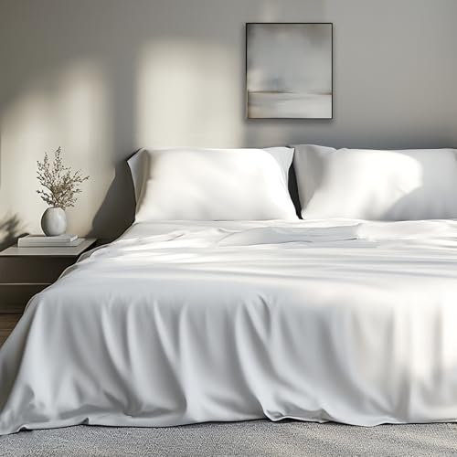 EKOSCIOUS 100% Eucalyptus Tencel Sateen Bed Sheet Set with 1 pillowcase, Single Size, 18 Inch Deep Pocket | (White) - Cool & Softer than Bamboo and Silk Sheets