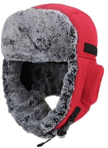 BESTORI Fliegermütze für Damen Herren Warm Trappermütze Plüsch Wintermütze mit Ohrenklappen Rot