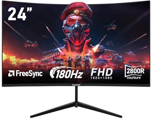Gawfolk 24 Pollici Curved Gaming Monitor, 180Hz 1080p 1ms, Adaptive Sync, HDMI DP Inclinazione Regolabile, Eye Care Schermo, Montabile a Parete VESA，Nero