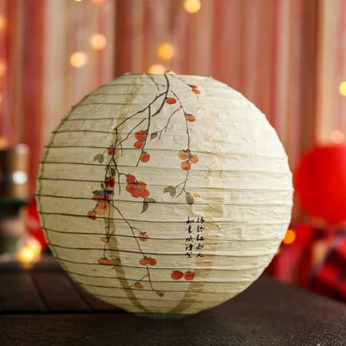 Chinesische runde Papierlaterne, Lotus-Pflaumenblüten- Vögel, Blumen-Buchstabe, Bedruckt, Lampion, Heim-Schlafzimmer-Wohnzimmer-Dekoration