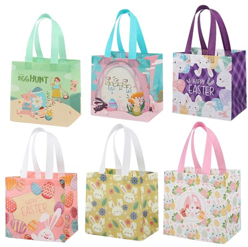 Dimetey 6PCS Ostern Tote Taschen mit Griffen, Non-Woven wiederverwendbare Geschenk Tasche Hase Ostereierjagd Partei behandeln Tasche wasserdicht wiederverwendbare Goodie Bag für Urlaub Begünstigungen