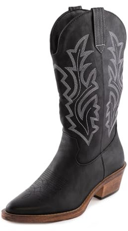Toocool G676 Texanische Cowboy Western Camperos Schuhe für Damen, Schwarz , 38 EU