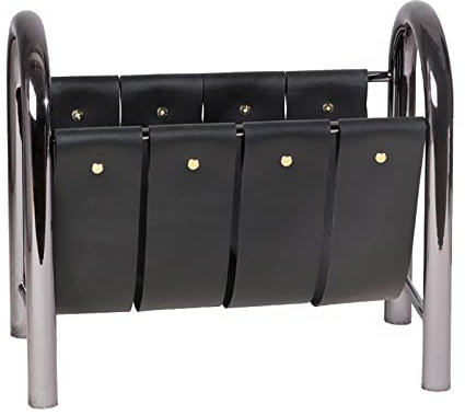XUAJTIUO Bodenstehender Zeitungsständer, Metallschlinge, Leder-Zeitungsständer, Bücherregal, Ornament, Arbeitszimmer, Dekoration, platzsparend