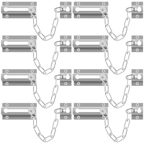 8Pcs Door Chain Lock Stainless Steel Internal Door Restrictor with Screws Sliver Thickened Security Chain Guard Childproof Lock Chain for Home Bedroom Security