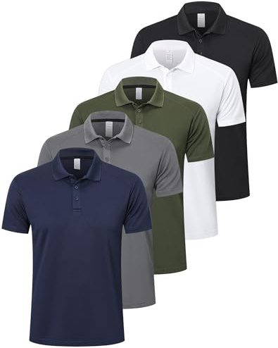 ZENGVEE 5 Pack Men's Polo Shirts Golf Polo for Men Adult Moisture Wicking Quick Dry Breathable Work Shirts Short Sleeve Multipack Tshirts Sport Top T-Shirts（0428-BlackGG Navy White-L）