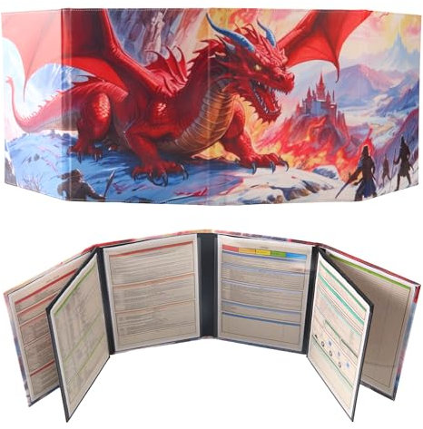DND DM Screen spielleiterschirm with Dungeon Master Cheat Sheet Dungeons and Dragons GM Terrain Accessories Game Master Umbrella TTRPG Map Gift for D&D5e Players 8 nass abwischbare Kunstledereinsätze
