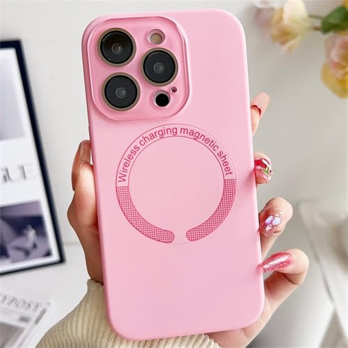 MVVKKY Per iPhone 15 14 13 12 11 Pro Plus Max Silicone liquido Copriobiettivo in vetro magnetico Custodia Carica wireless Custodia morbida per caramelle, PK, Per iPhone 15 ProMax