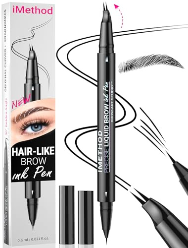iMethod Curved Microblading Augenbrauenstift - Eyebrow Pencil 2-in-1 Dual-Ended Augenbrauenstift Micro-Gabelspitzen-Applikator & präziser Pinselspitze erzeugt natürliche Augenbrauen, Black