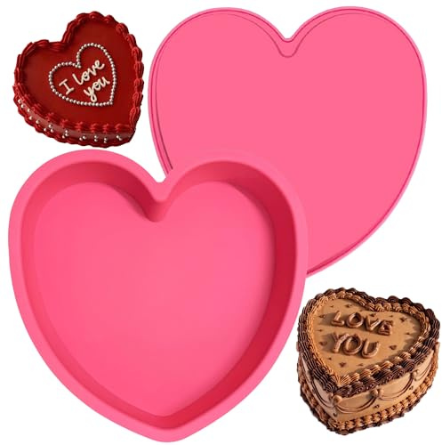 MarStore Heart Shaped Cake Pans 8 Inch – Set of 2 Nonstick Silicone Heart Cake Pan for Baking, Oven & Microwave Safe Molds – Durable, Easy-Clean Matte Surface - Grade Novelty Shaped Cake Pans (Pink)