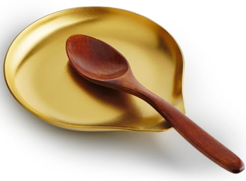 VanlonPro Stainless Steel Spoon Rest, Spatula Ladle Holder, Stainless Steel Utensil Spoon Rest Holder, Brushed Finish, Dishwasher Safe 5.9 x 5.1 Inch (Round Gold 1PC)