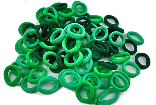 Mytoptrendz Lot de 100 mini élastiques à cheveux doux pour enfants - Sans couture - Tissu jersey - Pour bébés filles et tout-petits - Accessoires pour cheveux - Vert dégradé