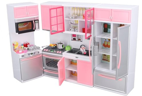 Juego de Cocina para Niños Pequeños, Simulación de Plástico, Juguete de Cocina Multifuncional para Niños con Refrigerador, Estufa y Máquina de Hielo para el Hogar, Jardín de